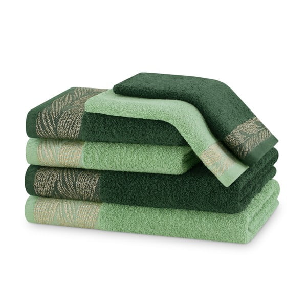 Žalios spalvos iš frote audinio iš medvilnės vonios rankšluosčių rinkiniai 6 vnt. Allium – Restilo