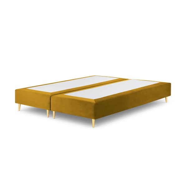 Geltonos spalvos aksominė dvigulė lova Milo Casa Lia, 160 x 200 cm