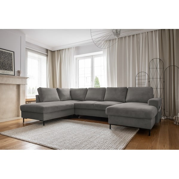 Iš kordinio velveto sulankstoma kampinė sofa pilkos spalvos (su kairiuoju kampu) Lofty Lilly – Miuform-image-3
