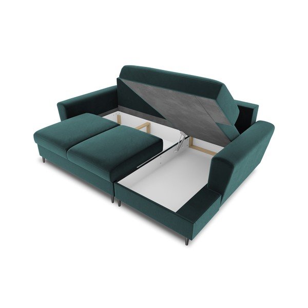 Smaragdinės spalvos iš velveto sulankstoma/su sandėliavimo vieta kampinė sofa (su dešiniuoju kampu/su gultu) Kyoto – Cosmopolitan Design-image-3