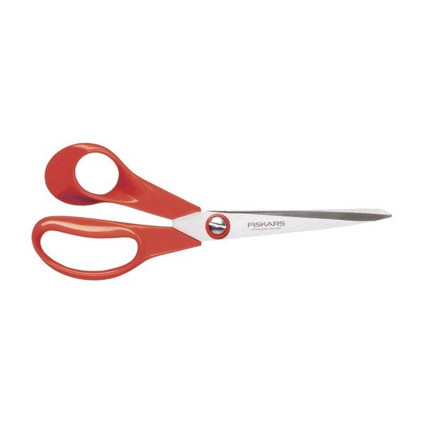 Raudonos kairiosios žirklės "Fiskars", ašmenų ilgis 21 cm