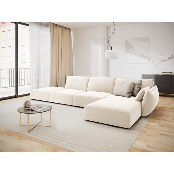 Smėlio spalvos iš velveto kampinė sofa (su dešiniuoju kampu/su gultu) Vanda – Mazzini Sofas-image-1