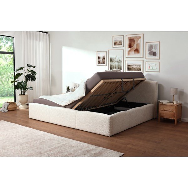 Dramblio kaulo spalvos dvigulė lova audiniu dengta be grotelių 200x240 cm Merida – Meise Möbel-image-1
