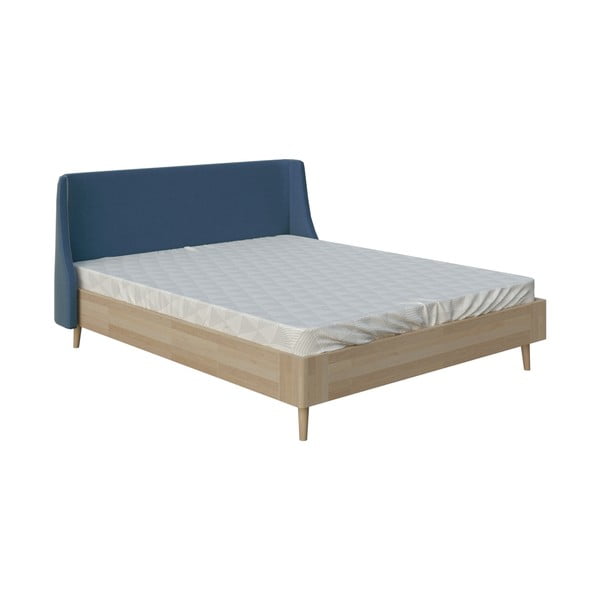 Mėlyna dvigulė lova ProSpánek Lagom Side Wood, 140 x 200 cm