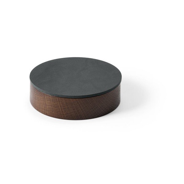 Antracito spalvos/rudos spalvos iš medžio/iš eko odos daiktadėžė su dangčiu/dekoratyvinė ø 11x3,5 cm Circle Nupo – LIND DNA