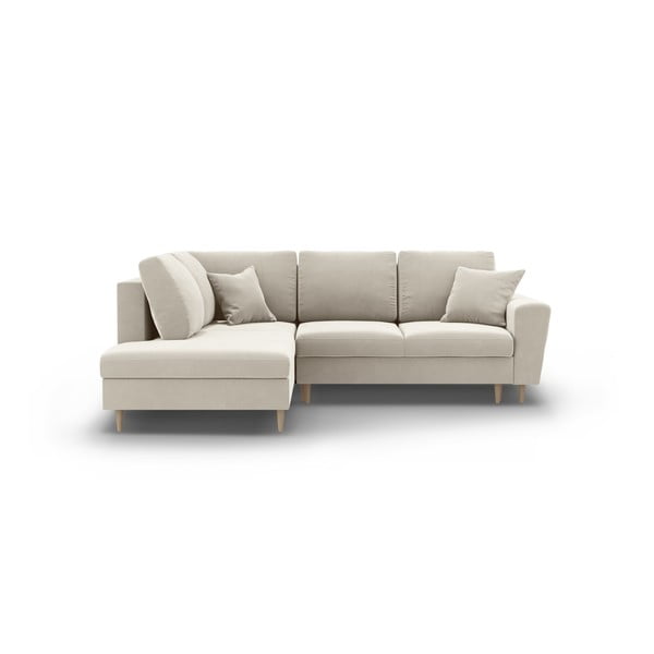 Smėlio spalvos iš velveto sulankstoma/su sandėliavimo vieta kampinė sofa (su kairiuoju kampu/„L“ formos) Kyoto – Cosmopolitan Design