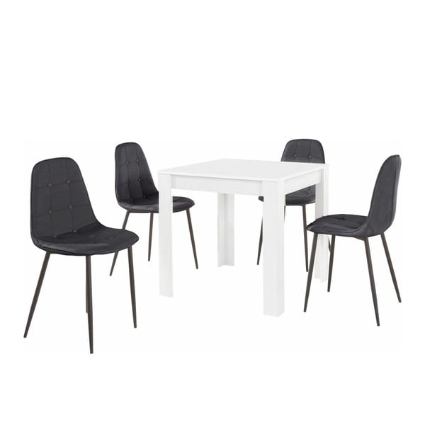 Balto valgomojo stalo ir 4 juodų valgomojo kėdžių komplektas "Støraa Lori Lamar Duro
