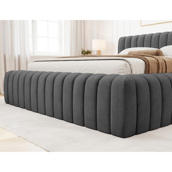 Tamsiai pilkos spalvos dvigulė lova dengta audiniu su sandėliavimo vieta su lovos grotelėmis 180x200 cm Carilla – ELTAP-image-3