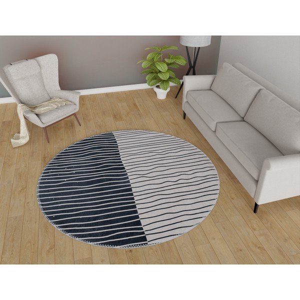 Skalbiamas apvalios formos kilimas juodos ir baltos spalvos ø 120 cm Yuvarlak – Vitaus-image-1