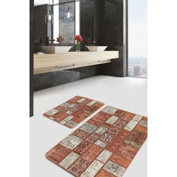 Rudos spalvos iš velveto vonios kilimėliai 2 vnt. 60x100 cm – Mila Home-image-1