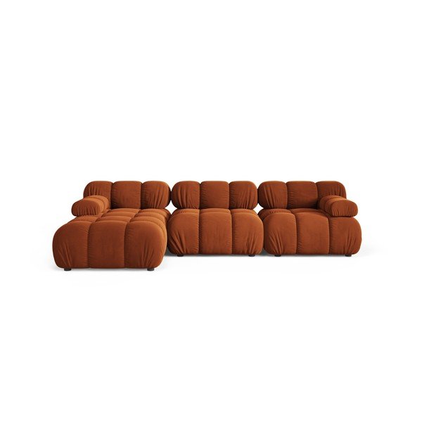 Terakotos spalvos modulinė kampinė sofa iš velveto (su kairiuoju kampu/su gultu) – Micadoni 