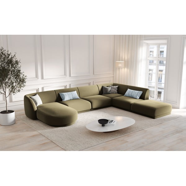 Kampinė sofa žalios spalvos iš velveto (su dešiniuoju kampu/„U“ formos) Miley  – Micadoni Home-image-1