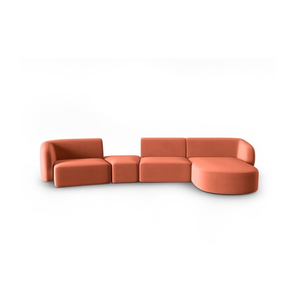 Rožinės spalvos iš velveto kampinė sofa (su dešiniuoju kampu/su gultu) Paolo – Milo Casa