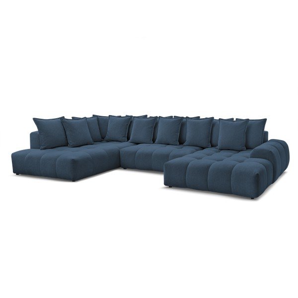 Tamsiai mėlynos spalvos iš šenilinio audinio sulankstoma/su sandėliavimo vieta kampinė sofa (su kairiuoju kampu/„U“ formos) Everest – Bobochic Paris-image-3