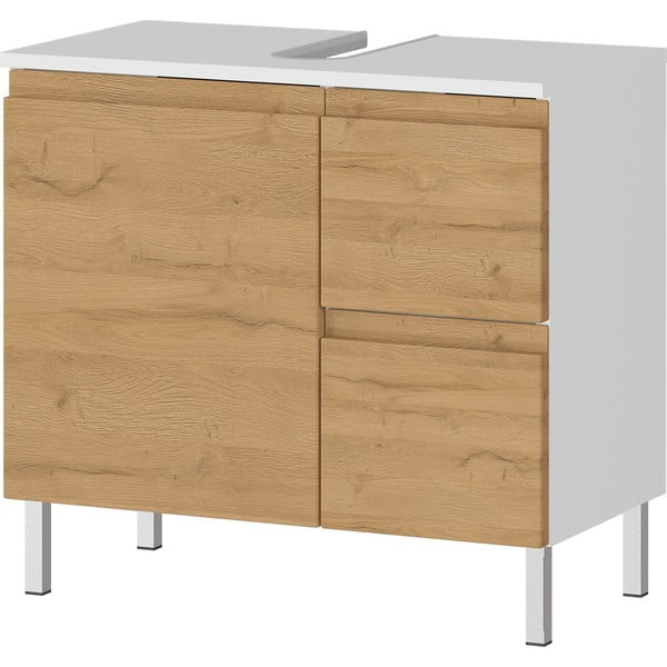 Baltos spalvos ąžuolinė spintelė po praustuvu 60x56 cm Torrance - Germania-image-2