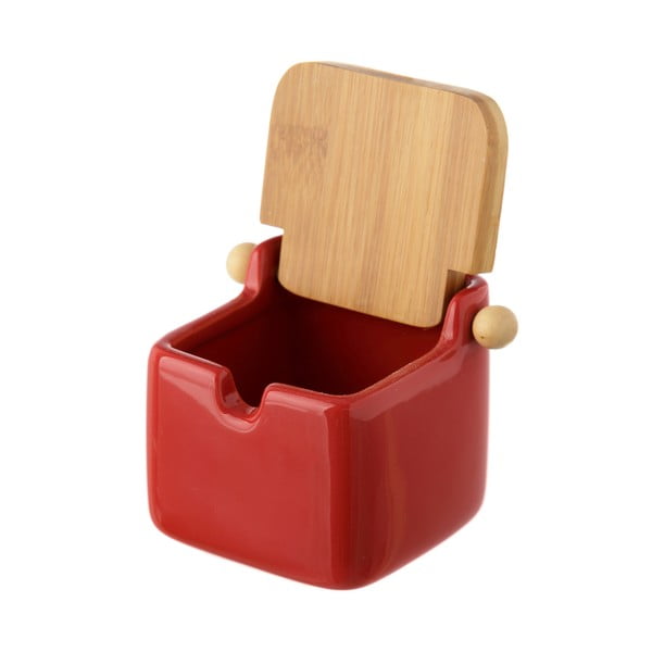 Raudonas akmens masės druskos indelis su bambukiniu dangteliu Casa Selección, 250 ml-image-1