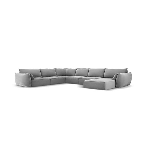 Šviesiai pilkos spalvos iš velveto kampinė sofa (su kairiuoju kampu/„U“ formos) Vanda – Mazzini Sofas-image-2