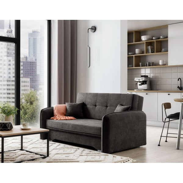 Tamsiai pilkos spalvos iš šenilinio audinio sulankstoma/su sandėliavimo vieta sofa 155 cm Laine – ELTAP-image-3