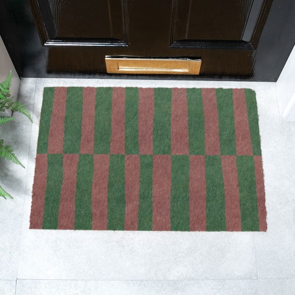 Iš kokoso pluošto grindų kilimėlis 40x60 cm Pink & Green Half Stripes – Artsy Doormats-image-2