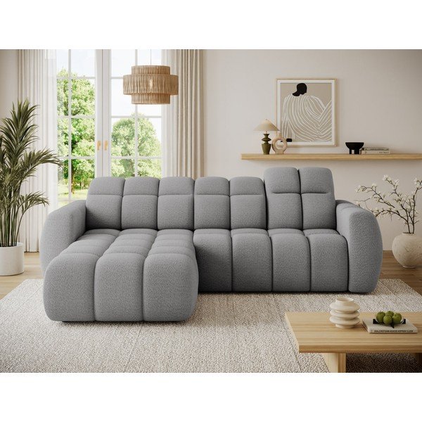 Pilkos spalvos kampinė sofa iš boucle (su kairiuoju kampu/su gultu) Fanito – ELTAP-image-4