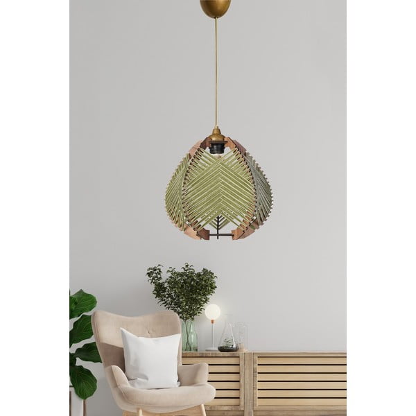 Žalios spalvos/natūralios spalvos kabantis šviestuvas ø 25 cm su tekstiliniu gaubtu Yola – Opviq lights-image-1