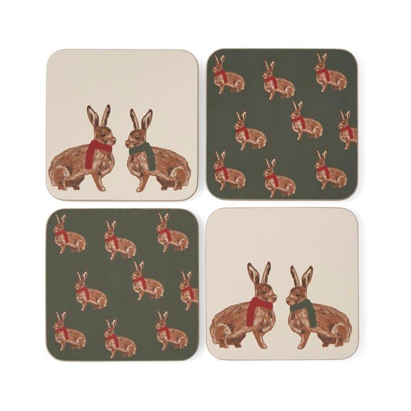 Raudonos spalvos/tamsiai žalios spalvos iš kamščio padėkliukai 4 vnt. Heritage Hare – Cooksmart ®