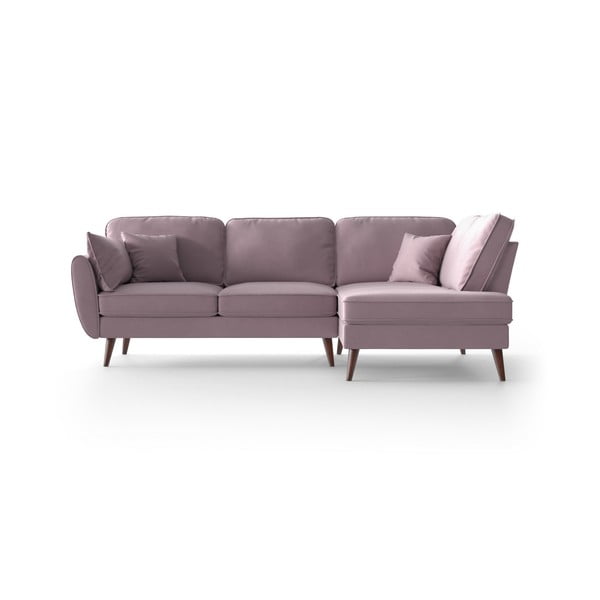 Šviesiai rožinė aksominė kampinė sofa My Pop Design Auteuil, dešinysis kampas