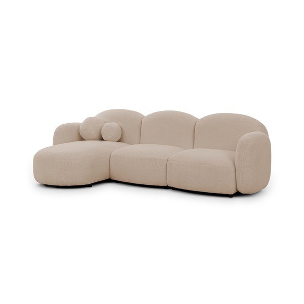 Šviesiai rudos spalvos kampinė sofa iš boucle (su kairiuoju kampu/su gultu) Orbit – Ropez