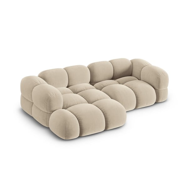 Smėlio spalvos iš velveto kampinė sofa (su kairiuoju kampu/su gultu) Loretto – Cosmopolitan Design-image-2