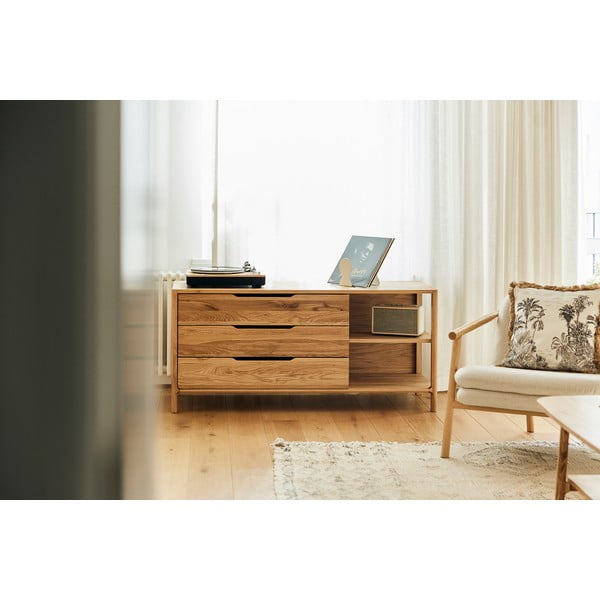 Iš ąžuolo masyvo žema šoninė spintelė natūralios spalvos 140x64 cm Twig – The Beds-image-4