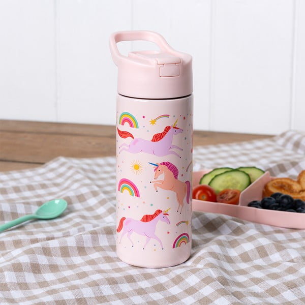 Šviesiai rožinės spalvos iš nerūdijančio plieno vaikiškas buteliukas 500 ml Unicorn – Rex London-image-1