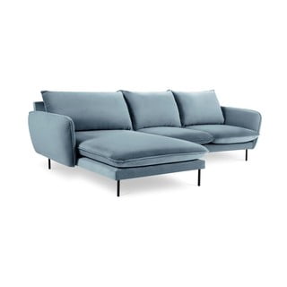 Šviesiai mėlyna aksominė kampinė sofa Cosmopolitan Design Vienna, kairysis kampas
