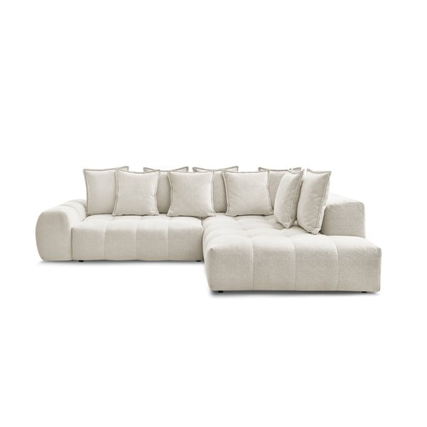 Baltos spalvos iš šenilinio audinio sulankstoma/su sandėliavimo vieta kampinė sofa (su dešiniuoju kampu/„L“ formos) Everest – Bobochic Paris