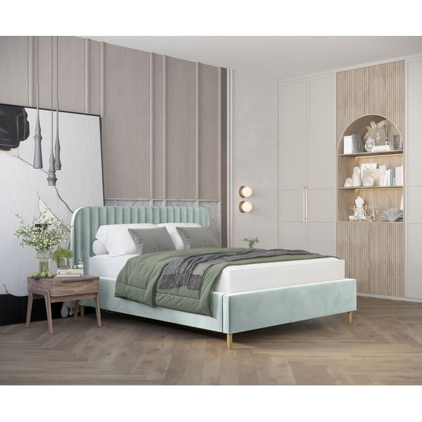 Viengulė lova mėtų spalvos audiniu dengta su sandėliavimo vieta su lovos grotelėmis 120x200 cm Noto – Maison de Rêve-image-1