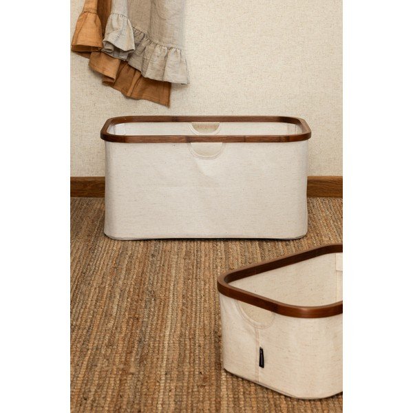 Kreminės spalvos iš tekstilės skalbinių krepšys sulankstomas Bamboo/Linen – Bigso-image-2