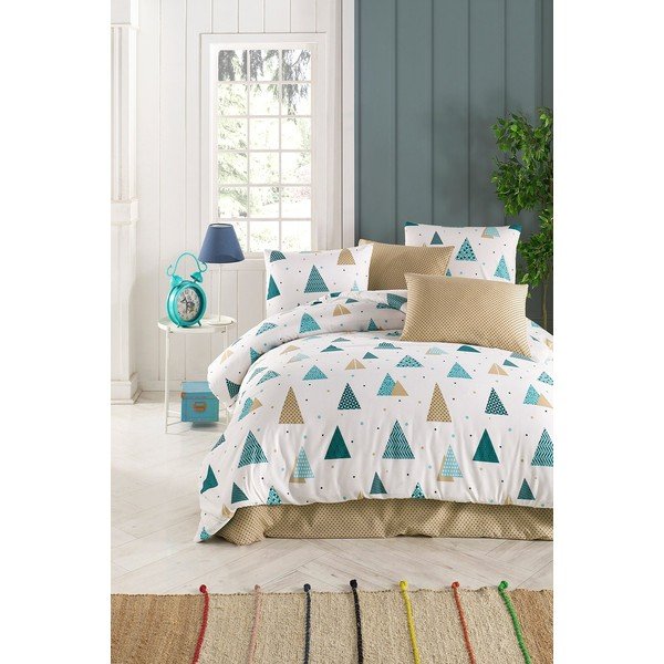 Dvigulė patalynė baltos spalvos/mėlynos spalvos 200x200 cm Puantiye – Mijolnir