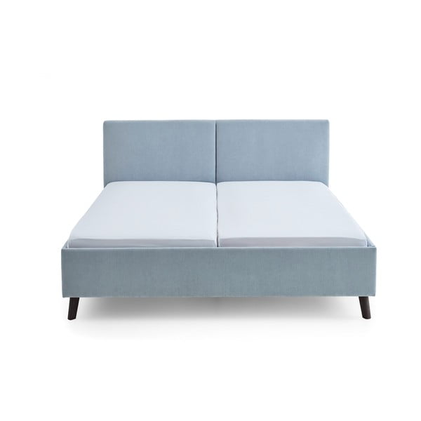 Šviesiai mėlynos spalvos dvigulė lova audiniu dengta su lovos grotelėmis 180x200 cm Piano – Meise Möbel-image-4