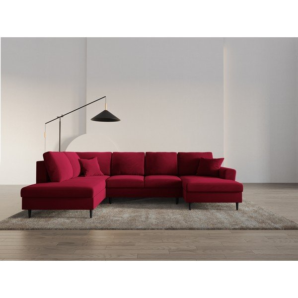 Raudonos spalvos iš velveto sulankstoma/su sandėliavimo vieta kampinė sofa (su kairiuoju kampu/„U“ formos) Kyoto – Cosmopolitan Design-image-1