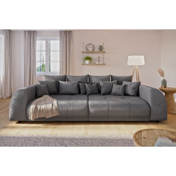 Tamsiai pilkos spalvos iš kordinio velveto sofa 310 cm Vanessa – Ropez-image-1
