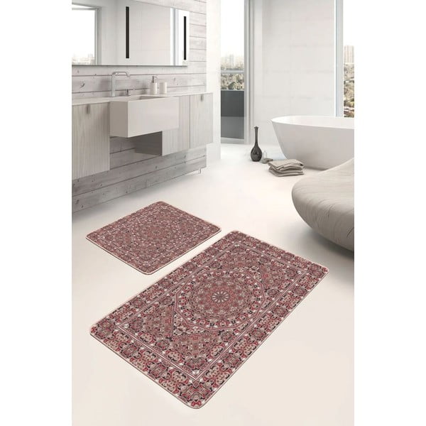 Rudos spalvos iš velveto vonios kilimėliai 2 vnt. 60x100 cm – Mila Home-image-1