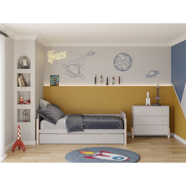 Ištraukiama iš pušies masyvo vaikiška lova kreminės spalvos 90x190 cm Enola – Marckeric-image-1