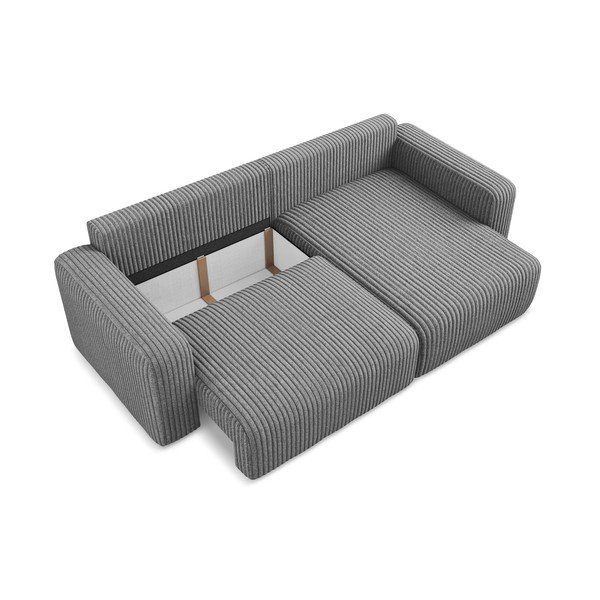Pilkos spalvos sulankstoma/su sandėliavimo vieta kampinė sofa iš kordinio velveto (su dešiniuoju kampu/su gultu) Kona – Makamii-image-4