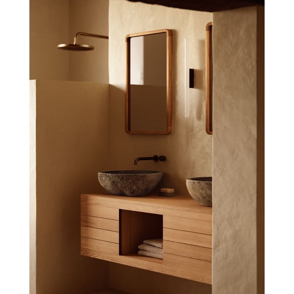 Žema/pakabinama spintelė po kriaukle iš tikmedžio masyvo natūralios spalvos 120x40 cm Yenit – Kave Home-image-3