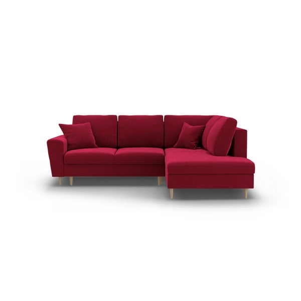 Raudonos spalvos iš velveto sulankstoma/su sandėliavimo vieta kampinė sofa (su dešiniuoju kampu/„L“ formos) Kyoto – Cosmopolitan Design