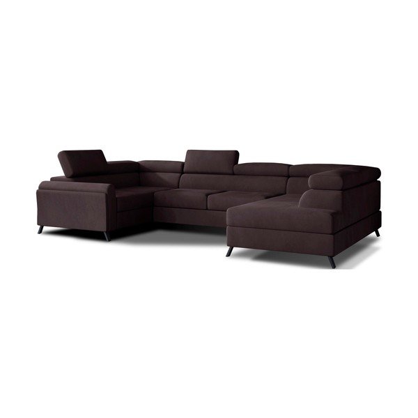 Tamsiai rudos spalvos iš velveto sulankstoma/su sandėliavimo vieta kampinė sofa (su dešiniuoju kampu/„U“ formos) Escada – ELTAP