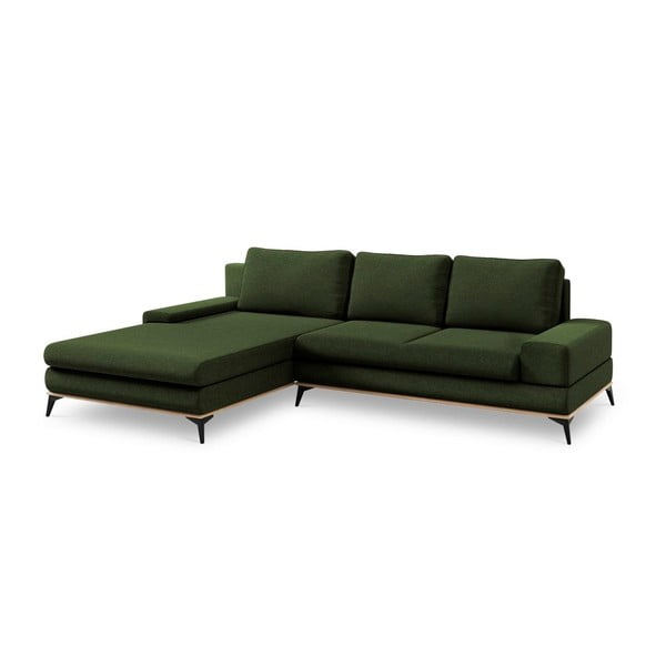 Samanų žalios spalvos kampinė aksominė sofa-lova Windsor & Co Sofos Planet, kairysis kampas-image-2