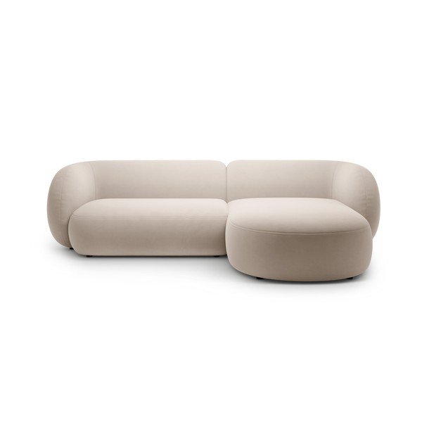 Smėlio spalvos kampinė sofa iš velveto (su dešiniuoju kampu/su gultu) Kate – Micadoni 