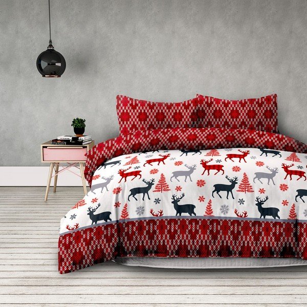 Flanelinė patalynė dvigulei lovai "AmeliaHome Winter Reindeer", 200 x 220 cm + 70 x 90 cm-image-1