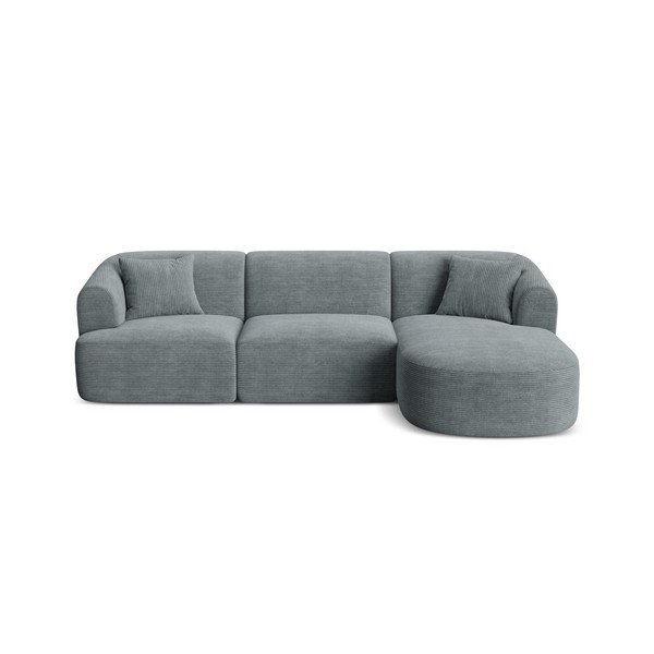 Tamsiai pilkos spalvos kampinė sofa iš kordinio velveto (su dešiniuoju kampu/su gultu) Campi – Cosmopolitan Design