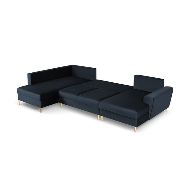 Tamsiai mėlynos spalvos iš velveto sulankstoma/su sandėliavimo vieta kampinė sofa (su kairiuoju kampu/„U“ formos) Kyoto – Cosmopolitan Design-image-2